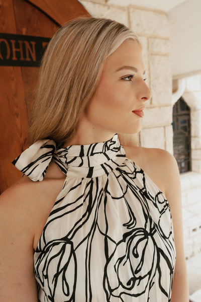 Champagne Flower Print Halter Neck Tie Flowy Maxi Dress LD1473 - CHM - Southern Soule Designs