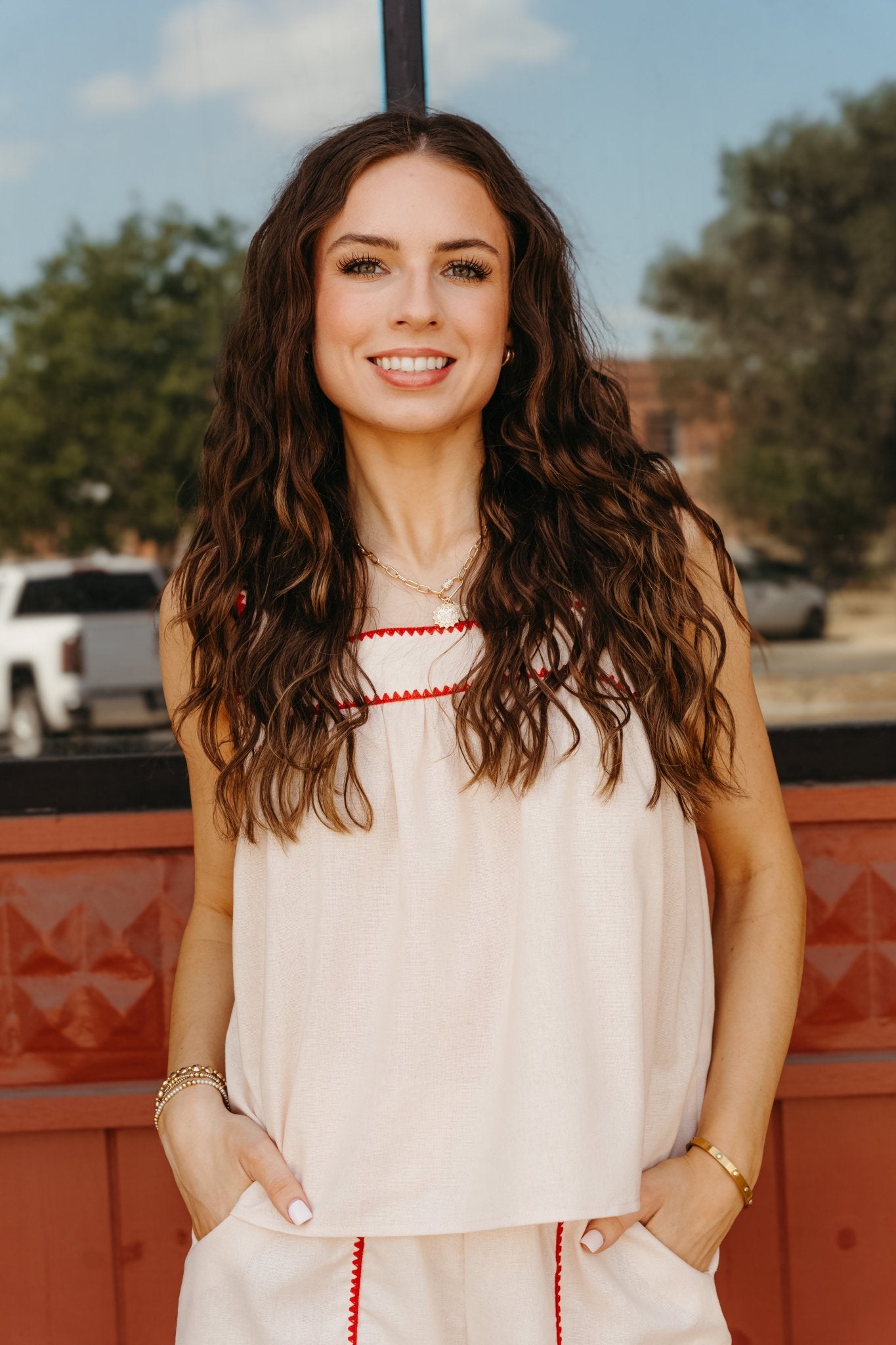 Champagne/Red Embroidered Tank and Shorts WL25 - 10117 - Southern Soule Designs