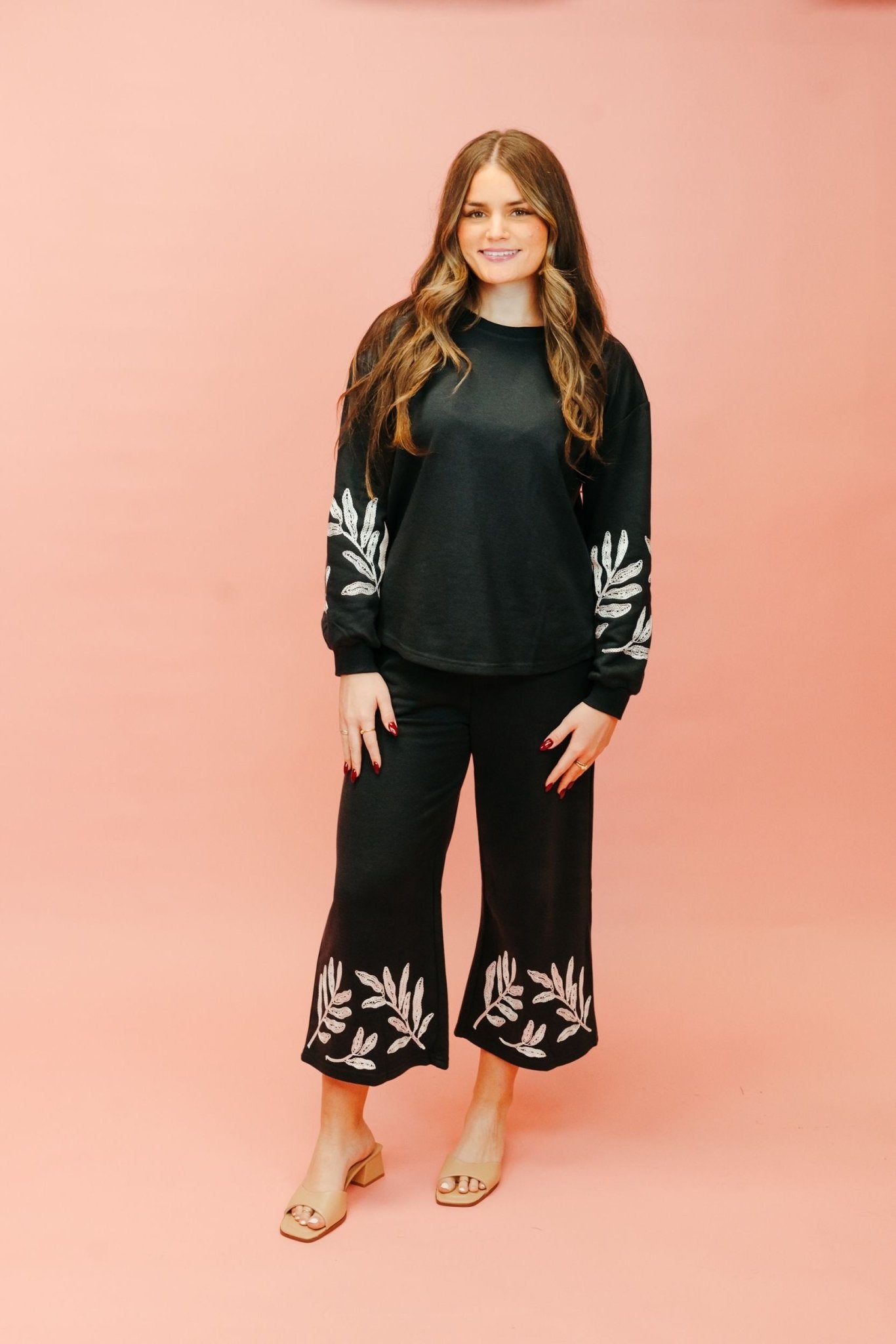 Charcoal Embroidered Detailed Pants P7292 - Southern Soule Designs