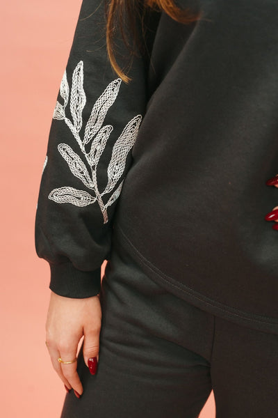 Charcoal Embroidered Detailed Top T3848 - Southern Soule Designs