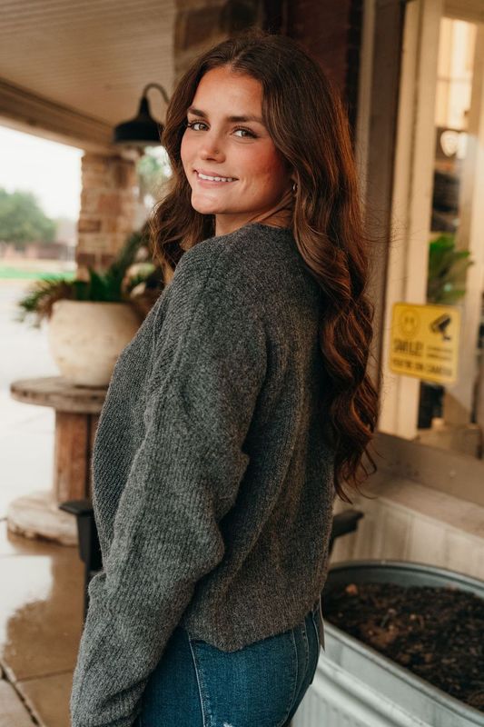 Charcoal Knit Cardigan with Heart - Shaped Buttons TBW13119 - Southern Soule Designs