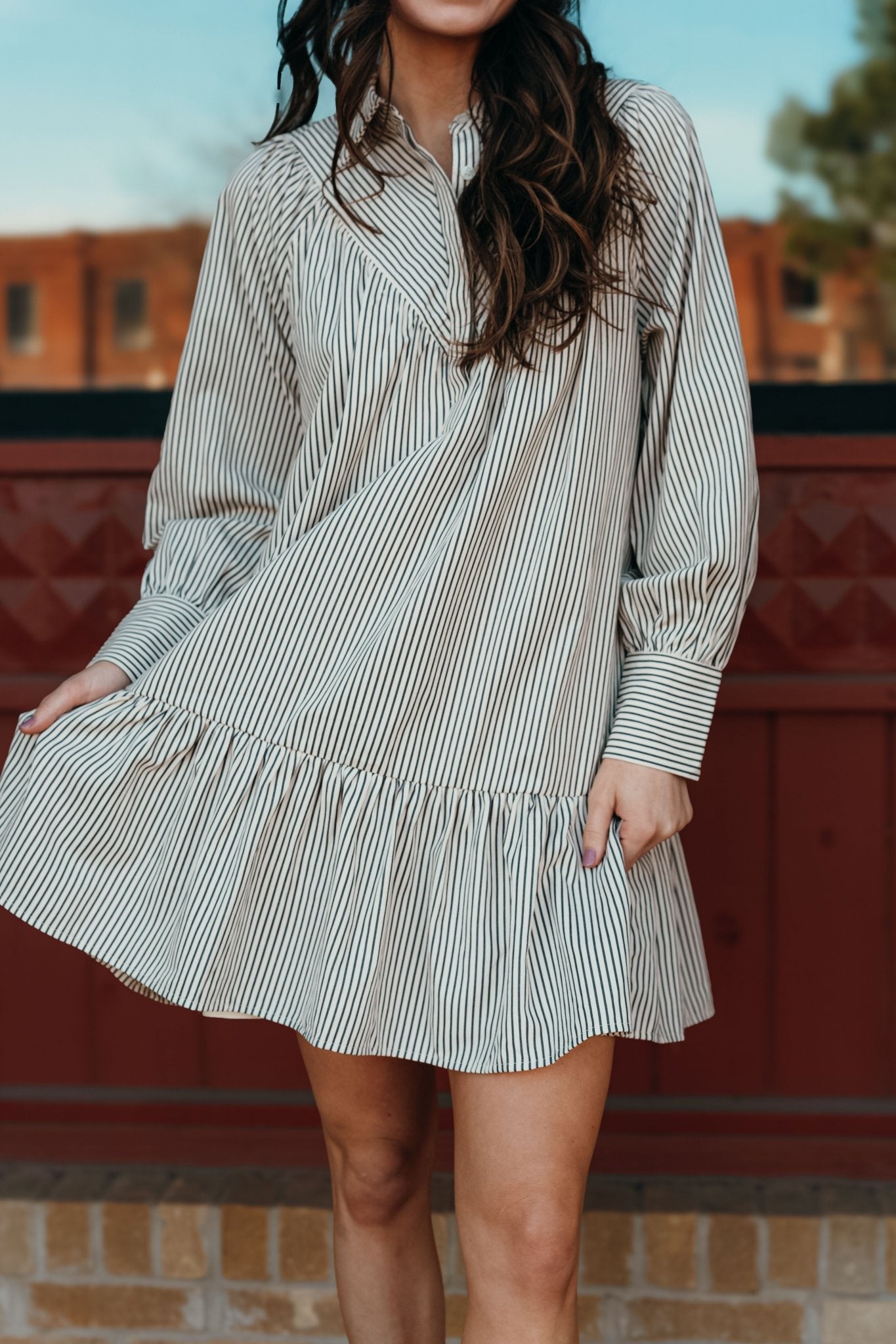 Charcoal Striped Long Sleeve Mini Dress D25128 - Southern Soule Designs