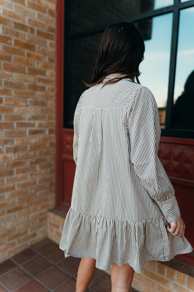 Charcoal Striped Long Sleeve Mini Dress D25128 - Southern Soule Designs