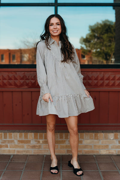 Charcoal Striped Long Sleeve Mini Dress D25128 - Southern Soule Designs