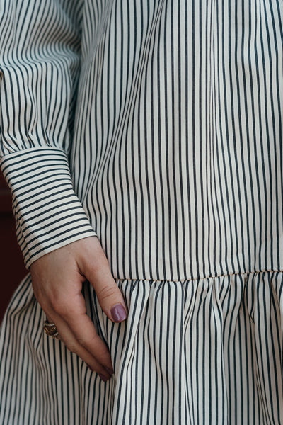 Charcoal Striped Long Sleeve Mini Dress D25128 - Southern Soule Designs