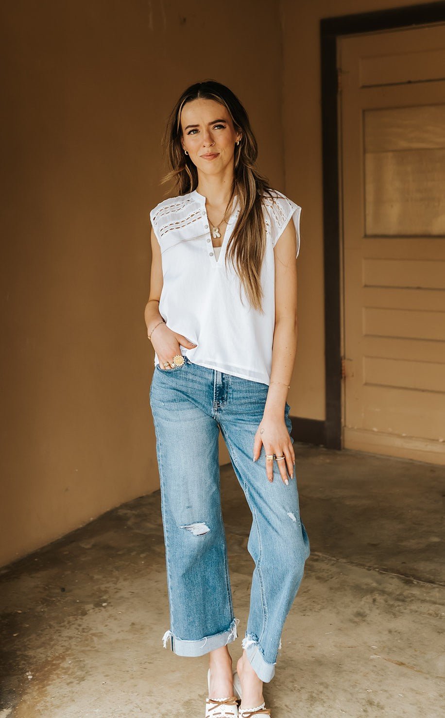 Charming Mid Rise Medium Dark Slim Wide Jeans T7245 - Southern Soule Designs