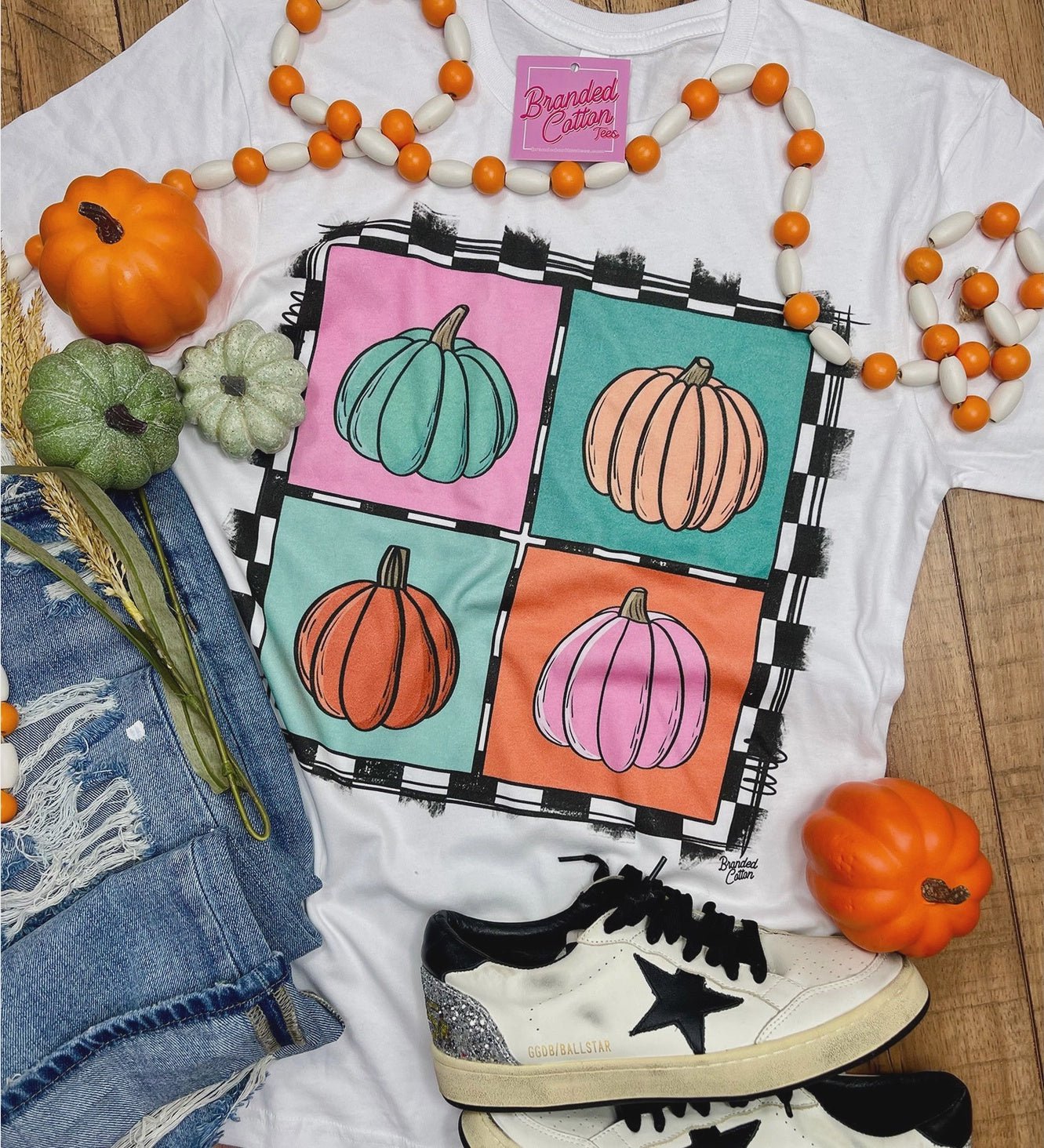 Checkered Square Pumpkins Tee - Southern Soule Designs