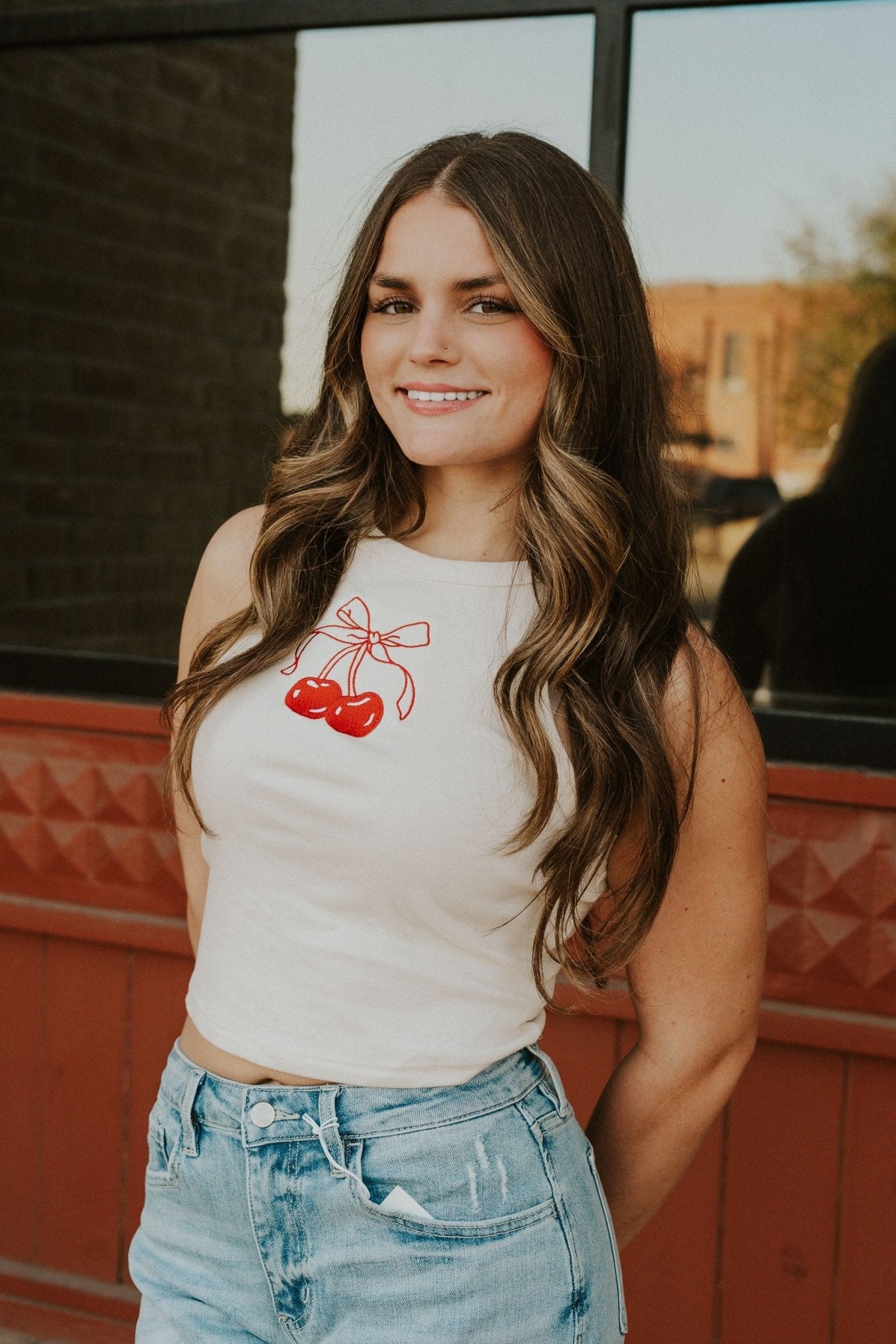 Cherries Cream Embroidered Tank - Southern Soule Designs