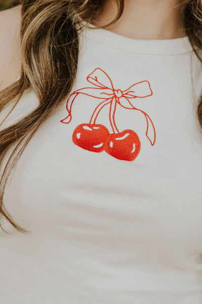 Cherries Cream Embroidered Tank - Southern Soule Designs