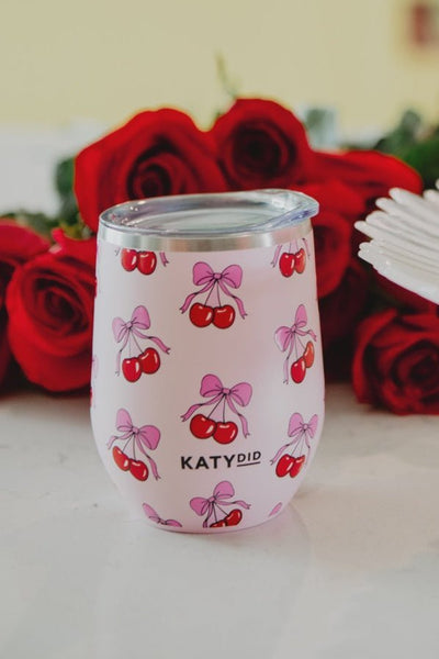Cherry Bow Wine Tumbler Light Pink - Southern Soule Designs