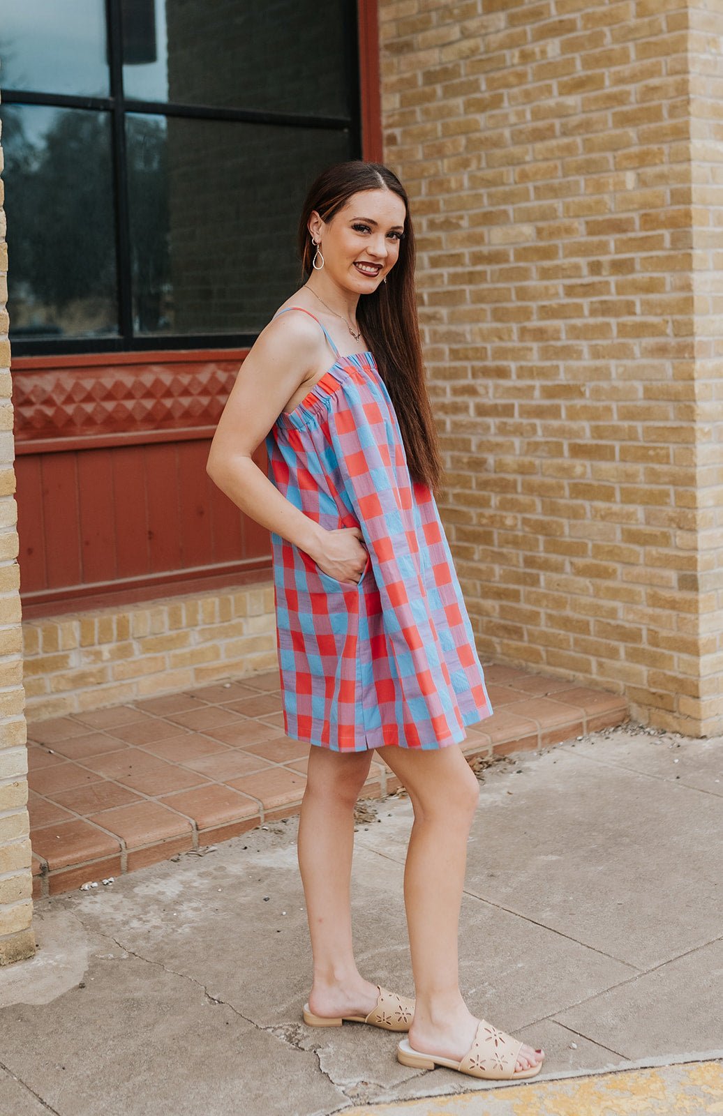 Cherry/Blue Plaid Cami Mini Dress WL25 - 12215 - Southern Soule Designs