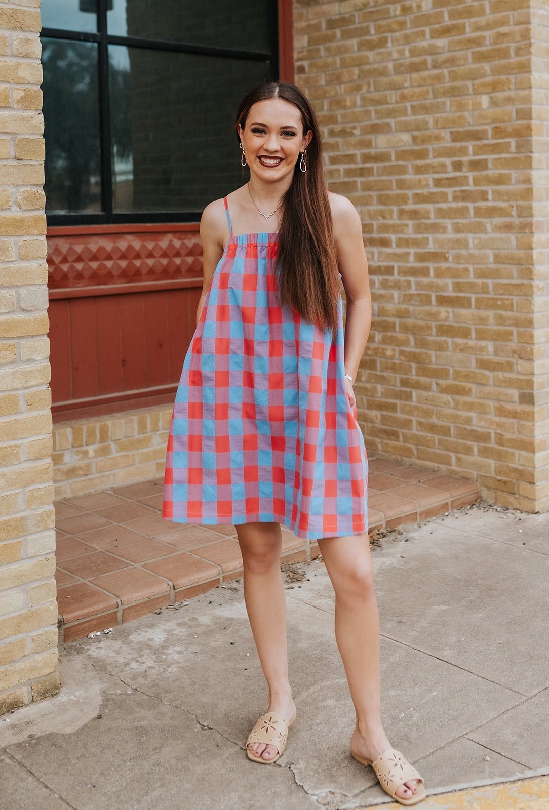 Cherry/Blue Plaid Cami Mini Dress WL25 - 12215 - Southern Soule Designs