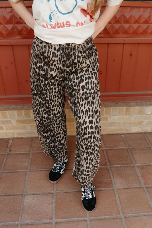 Chestnut Leopard Print Barrel Jeans PG10640 - Southern Soule Designs