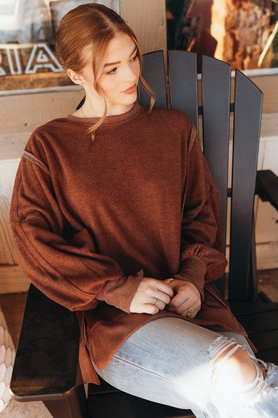 Chestnut Reverse - Seam Oversized Sweatshirt DZ25A029 - Southern Soule Designs