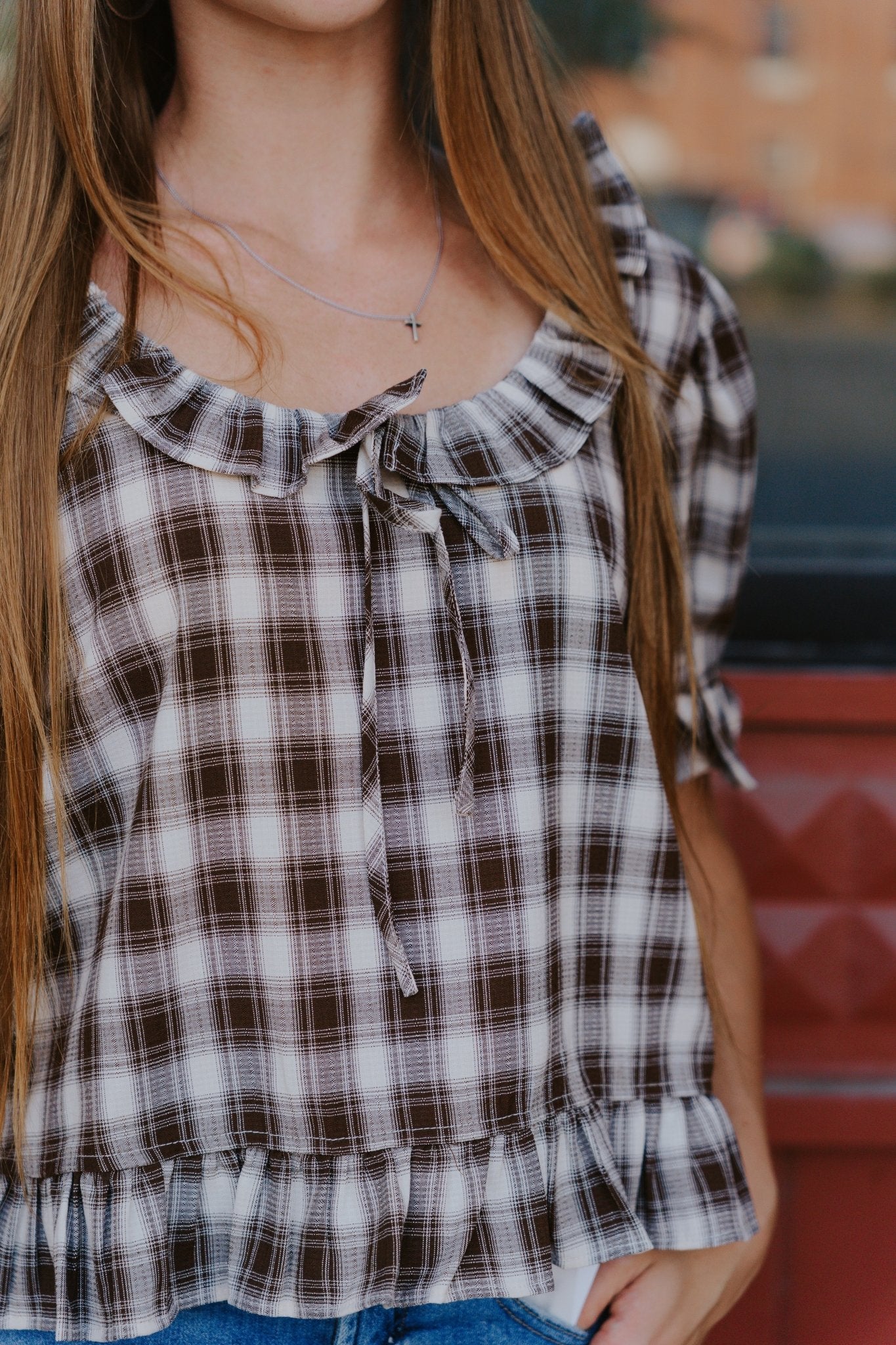 Chocolate Checker Blouse TBT14181 - Southern Soule Designs