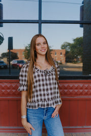 Chocolate Checker Blouse TBT14181 - Southern Soule Designs