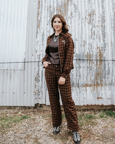 Chocolate Cowgirl Script Plaid Pant BRP3975 - Southern Soule Designs