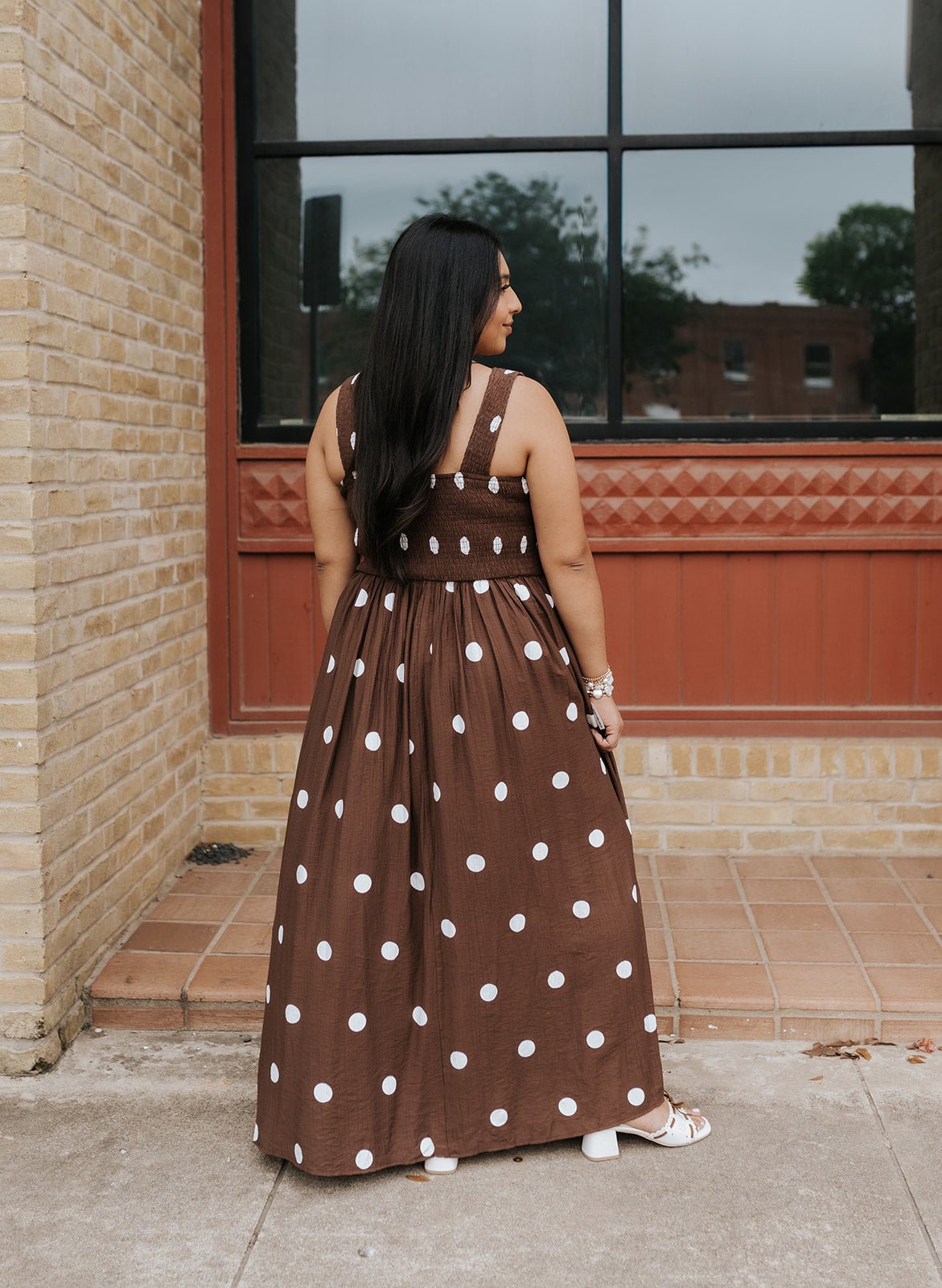Chocolate Polka Dot Smocked Maxi Dress FDB0328 - Southern Soule Designs