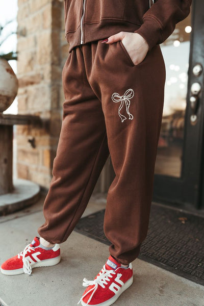 Chocolate Ribbon Embroidered Sweatpants BRP3190 - 1 - Southern Soule Designs