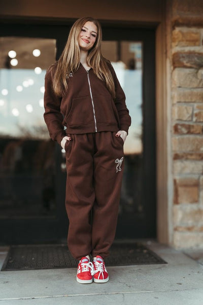 Chocolate Ribbon Embroidered Zip - Up Hoodie BRT3189 - Southern Soule Designs