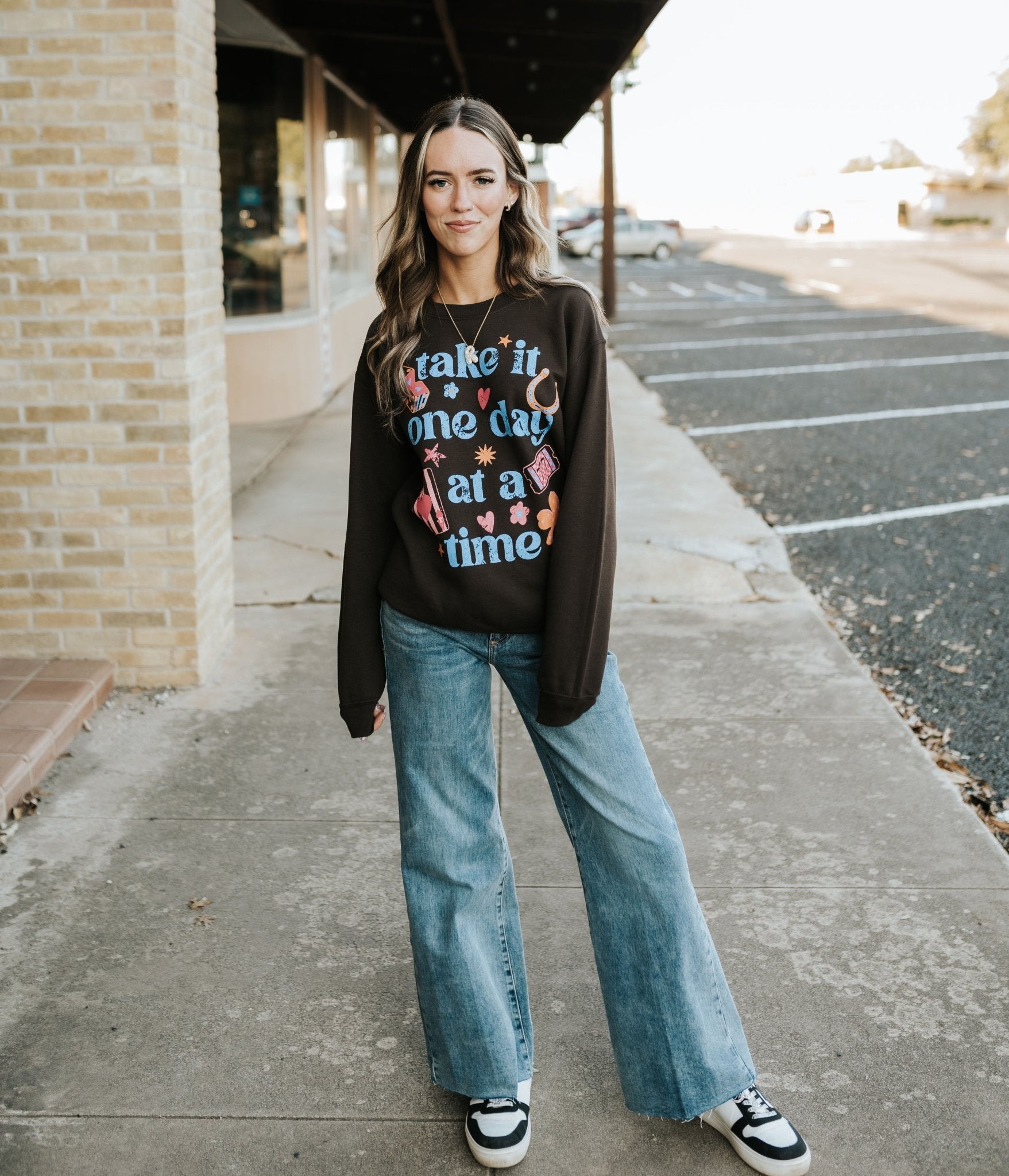 Chocolate Take it One Day at a Time Sweatshirt - Southern Soule Designs