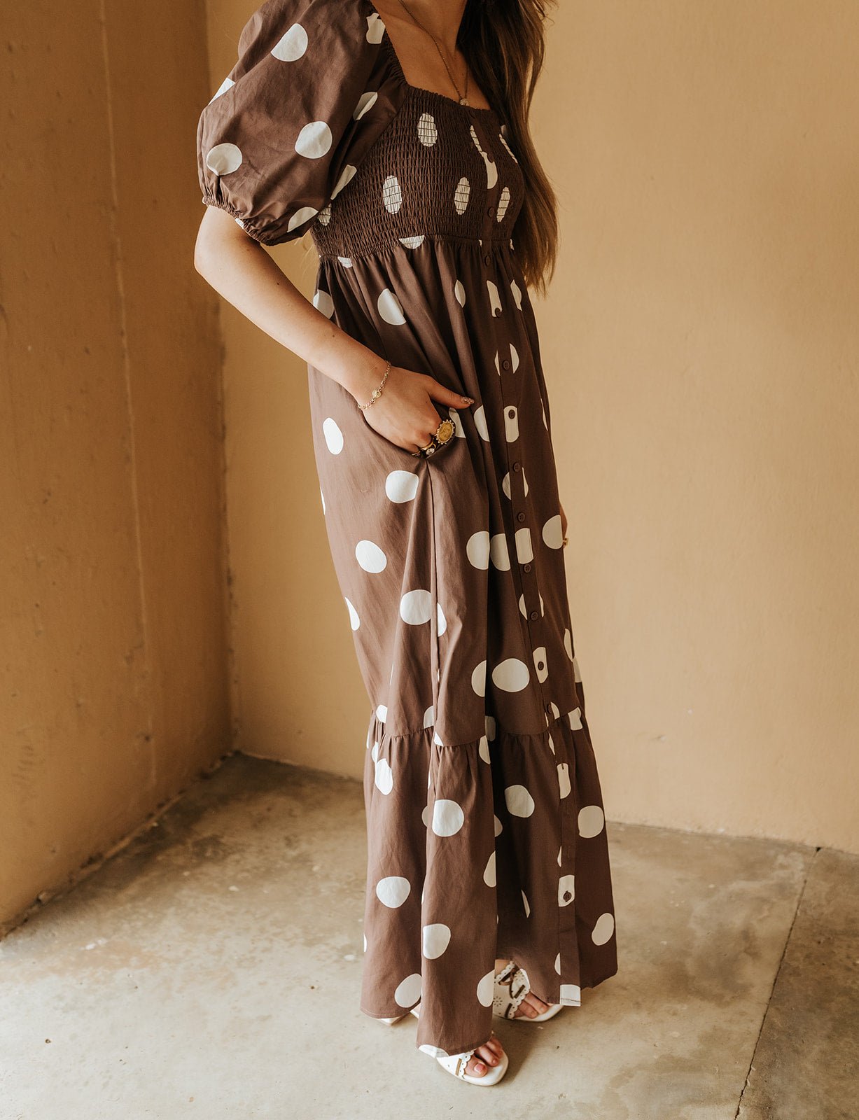 Chocolate/White Polka Dot Maxi Dress WL25 - 12140 - Southern Soule Designs