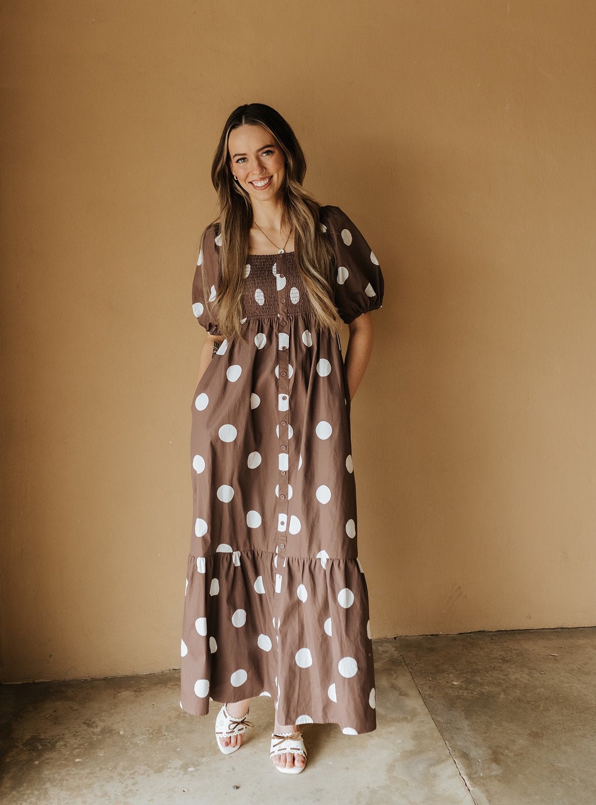 Chocolate/White Polka Dot Maxi Dress WL25 - 12140 - Southern Soule Designs