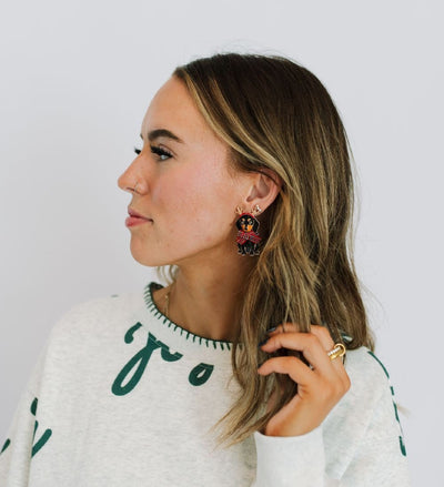 Christmas Dachshund Ribbon Post Earrings - Southern Soule Designs