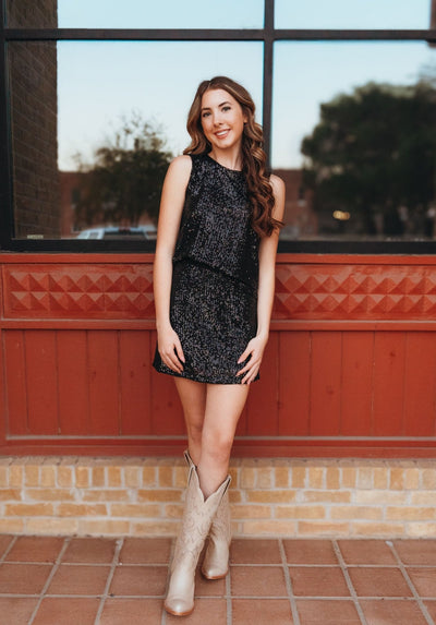 Ciera Sequin Mini Skirt Balck ZK244239 - Southern Soule Designs
