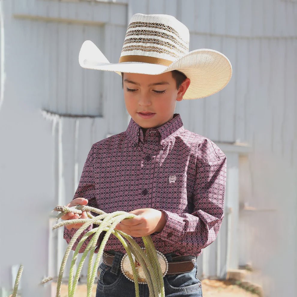 Cinch Boy's Geometric Print Long Sleeve Shirt Purple MTW7060379 - Southern Soule Designs