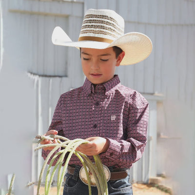 Cinch Boy's Geometric Print Long Sleeve Shirt Purple MTW7060379 - Southern Soule Designs
