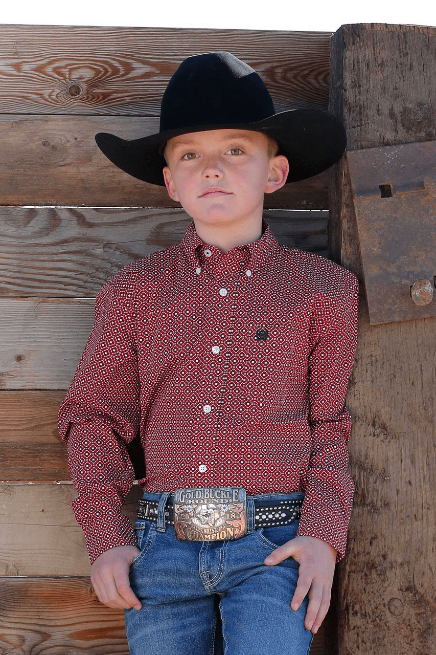 Cinch Boys Long Sleeve Print Red MTW7060361 - Southern Soule Designs