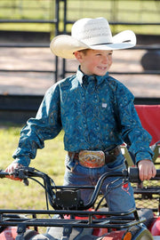 Cinch Boys Long Sleeve Print Shirt Blue MTW7060370 - Southern Soule Designs