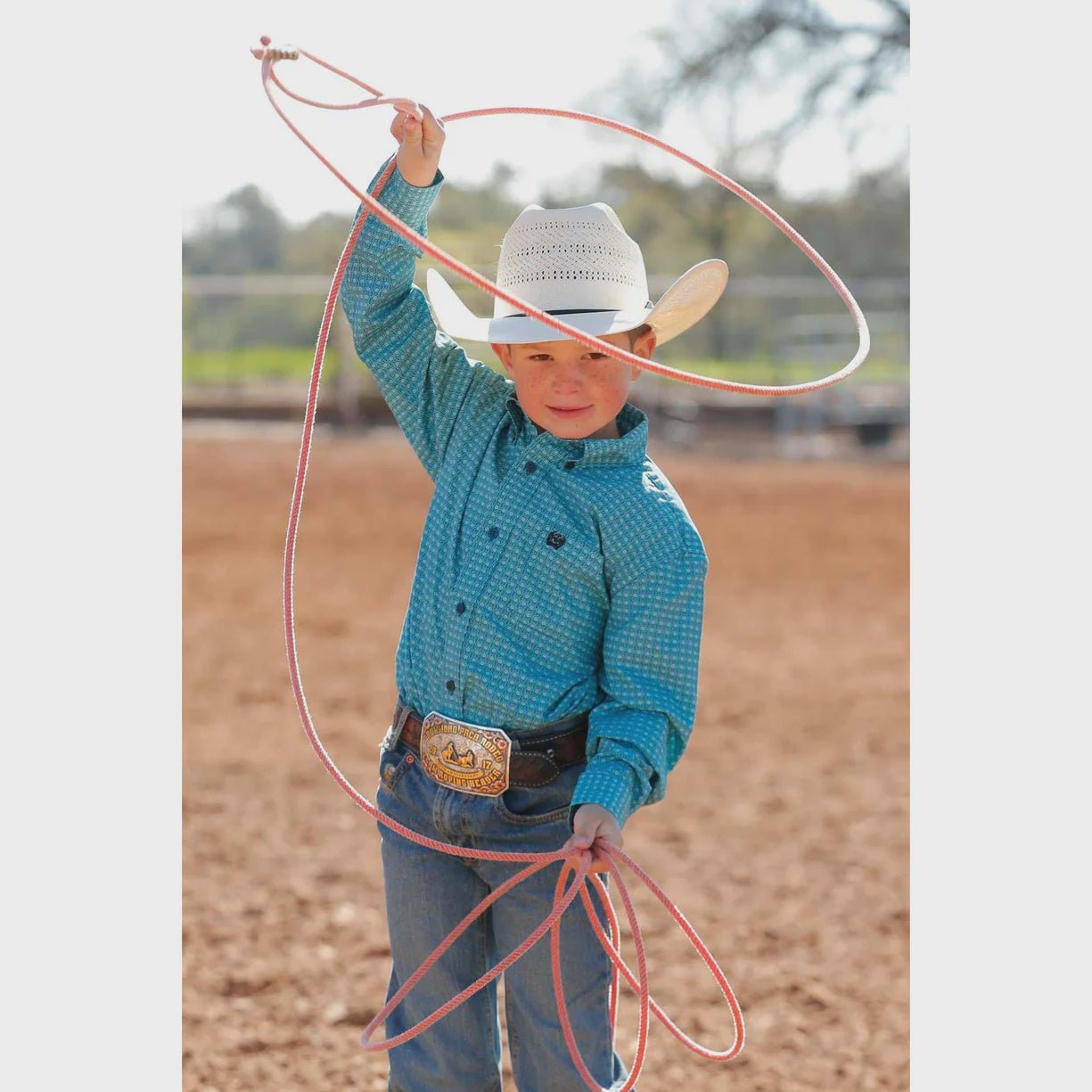 Cinch Boy's Long Sleeve Print Shirt Turquoise MTW7060375 - Southern Soule Designs