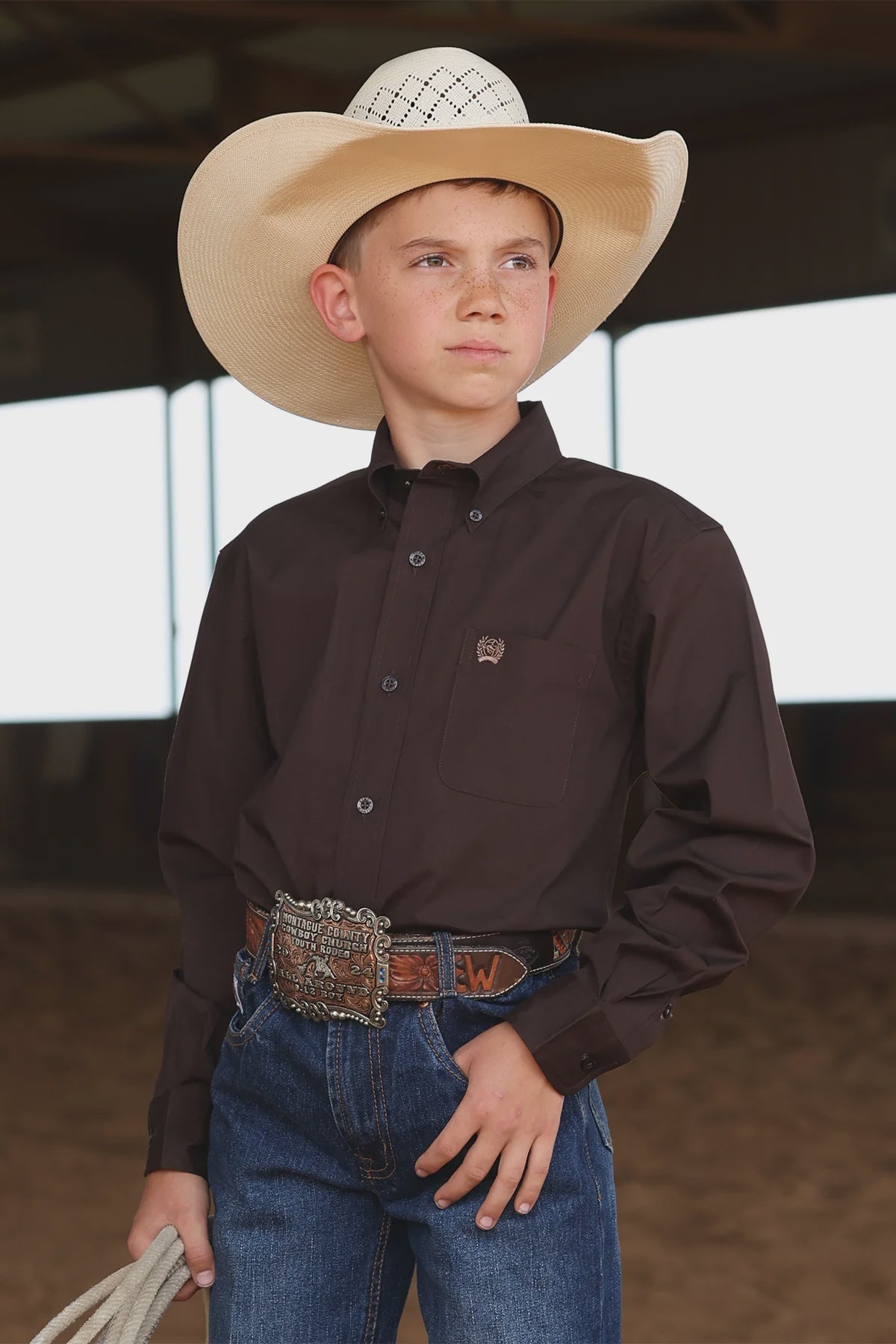 Cinch Boys Long Sleeve Solid Shirt Brown MTW7060408 - Southern Soule Designs