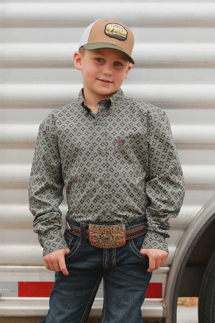 Cinch Boys Olive Long Sleeve Print Shirt MTW7060392 - Southern Soule Designs