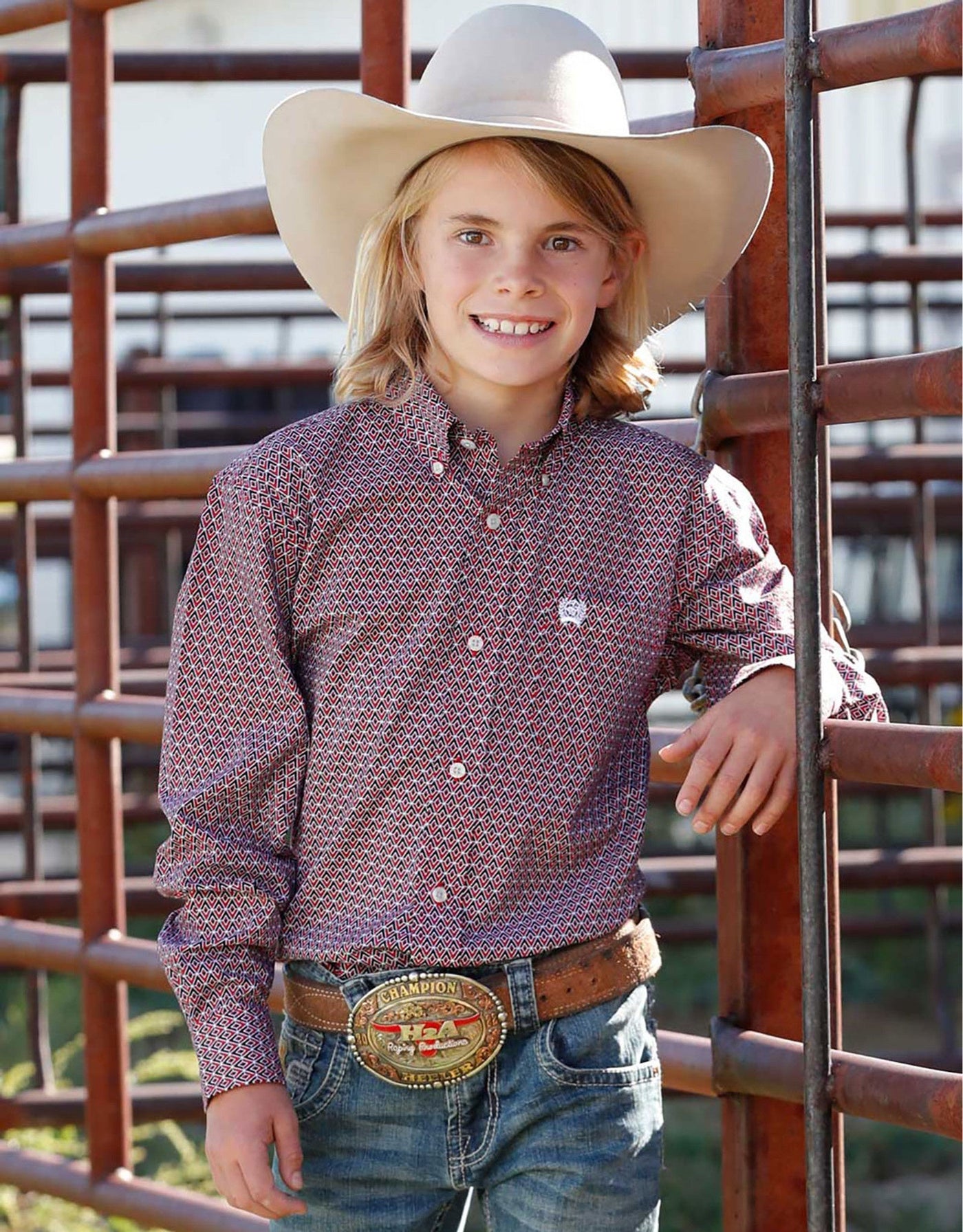 Cinch Boys Print Long Sleeve Shirt Red MTW7060395 - Southern Soule Designs