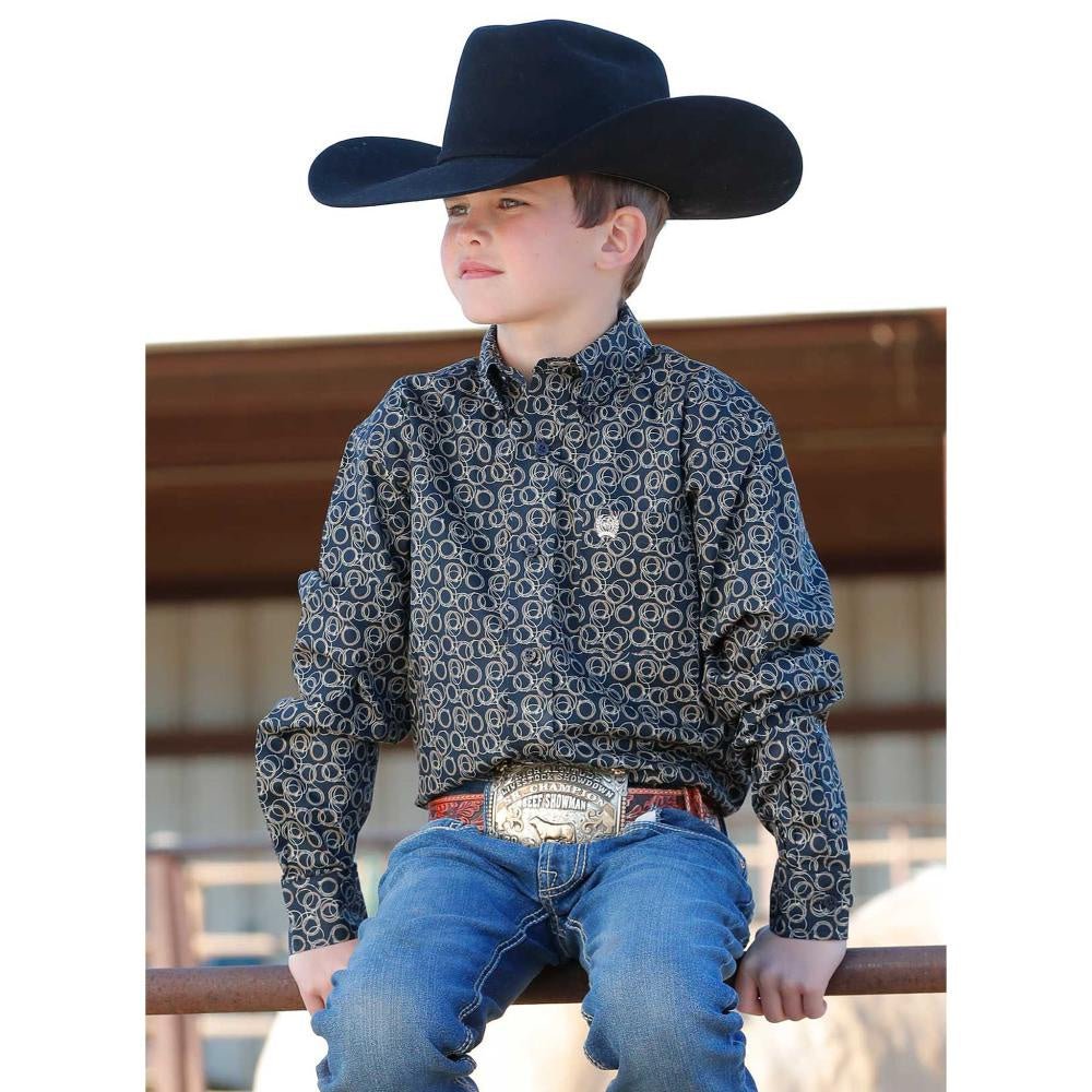 Cinch Boy's Rope Print Button - Down Western Shirt Navy MTW7060363 - Southern Soule Designs