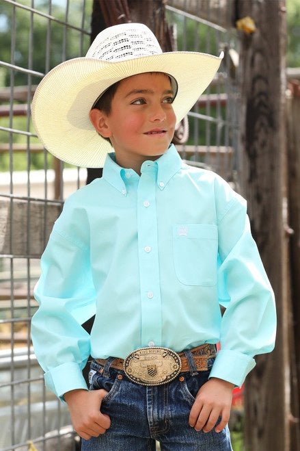 Cinch Boys Solid Long Sleeve Shirt Turquoise MTW7060382 - Southern Soule Designs