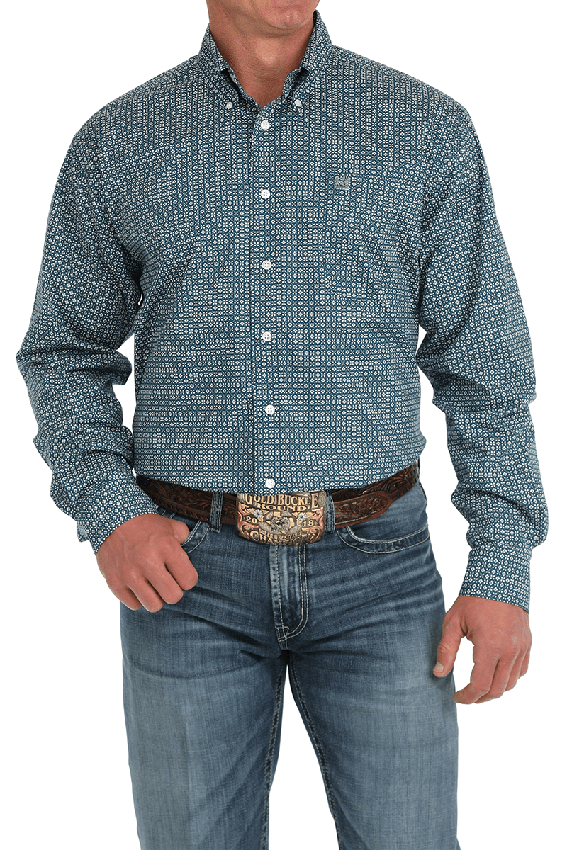 Cinch Men' s Long Sleeve Print Shirt Blue MTW1105889 - Southern Soule Designs