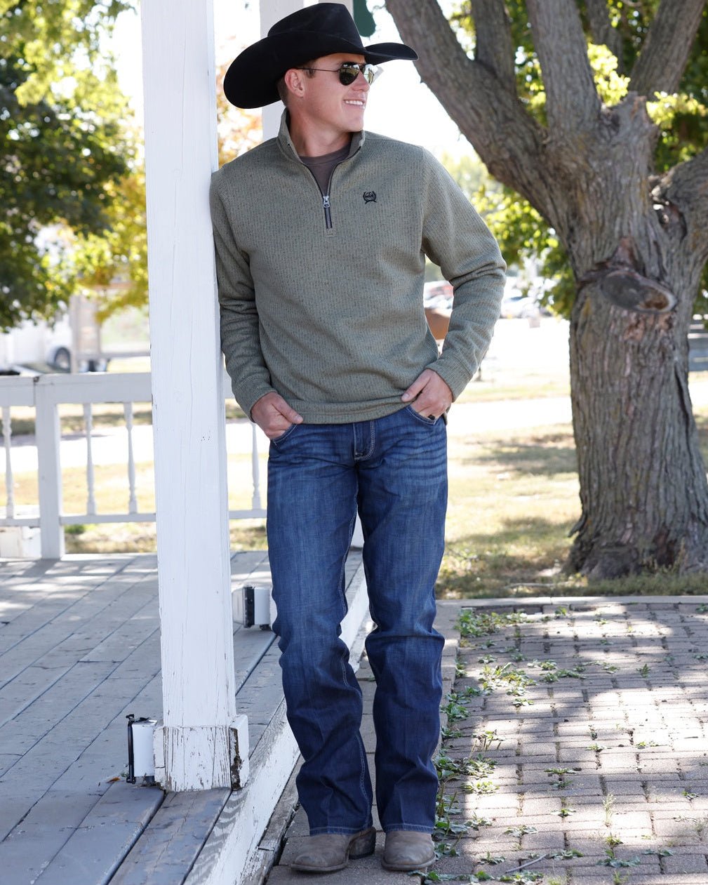 Cinch Men's 1/4 Zip Sweater Olive MWK1080021 - Southern Soule Designs