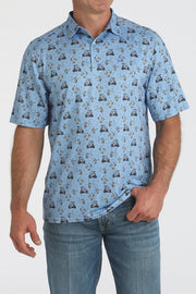 Cinch Men's Animal Golf Cart Print Arenaflex Polo Light Blue MTK1863048 - Southern Soule Designs