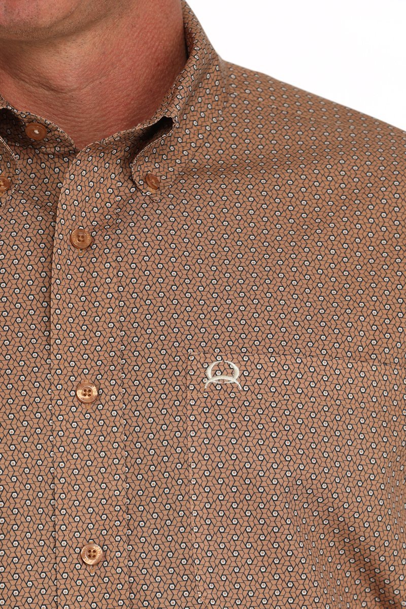 Cinch Men's Arenaflex Geometric Print Short Sleeve Shirt Brown MTW1704147 - Southern Soule Designs