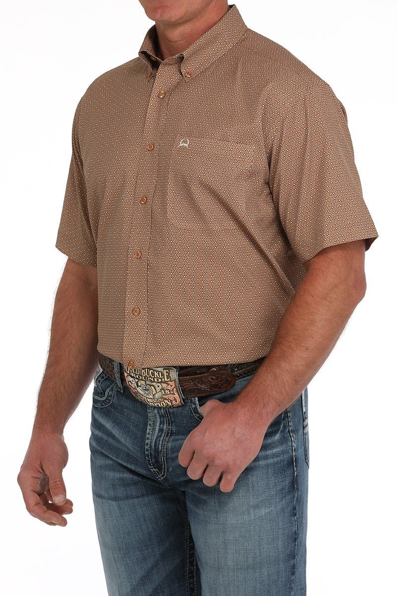Cinch Men's Arenaflex Geometric Print Short Sleeve Shirt Brown MTW1704147 - Southern Soule Designs