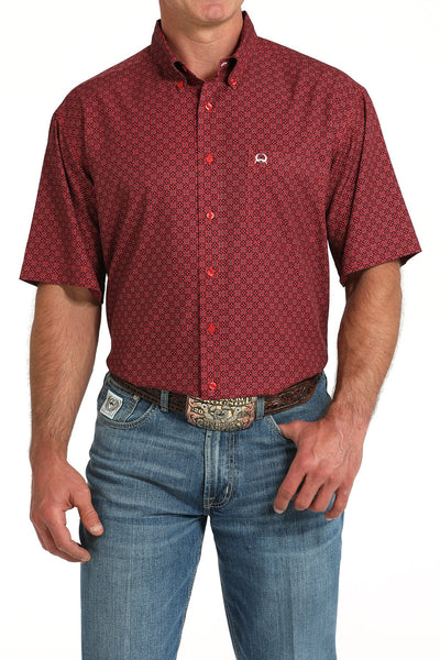 Cinch Men's Arenaflex Geometric Print Short Sleeve Shirt Red MTW1704155 - Southern Soule Designs