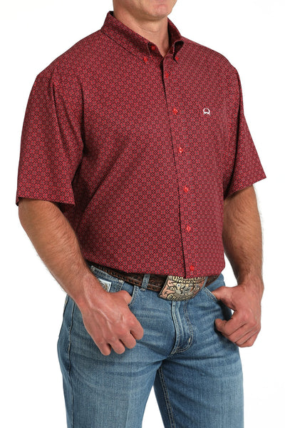 Cinch Men's Arenaflex Geometric Print Short Sleeve Shirt Red MTW1704155 - Southern Soule Designs
