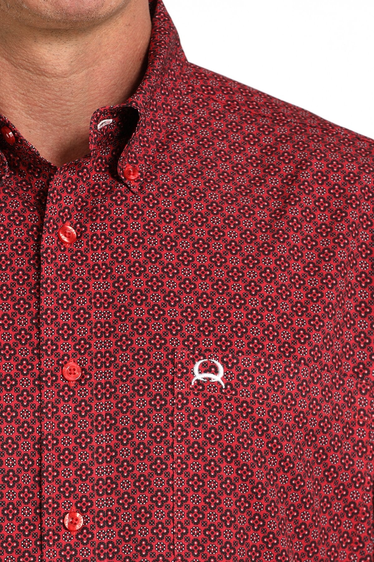 Cinch Men's Arenaflex Geometric Print Short Sleeve Shirt Red MTW1704155 - Southern Soule Designs