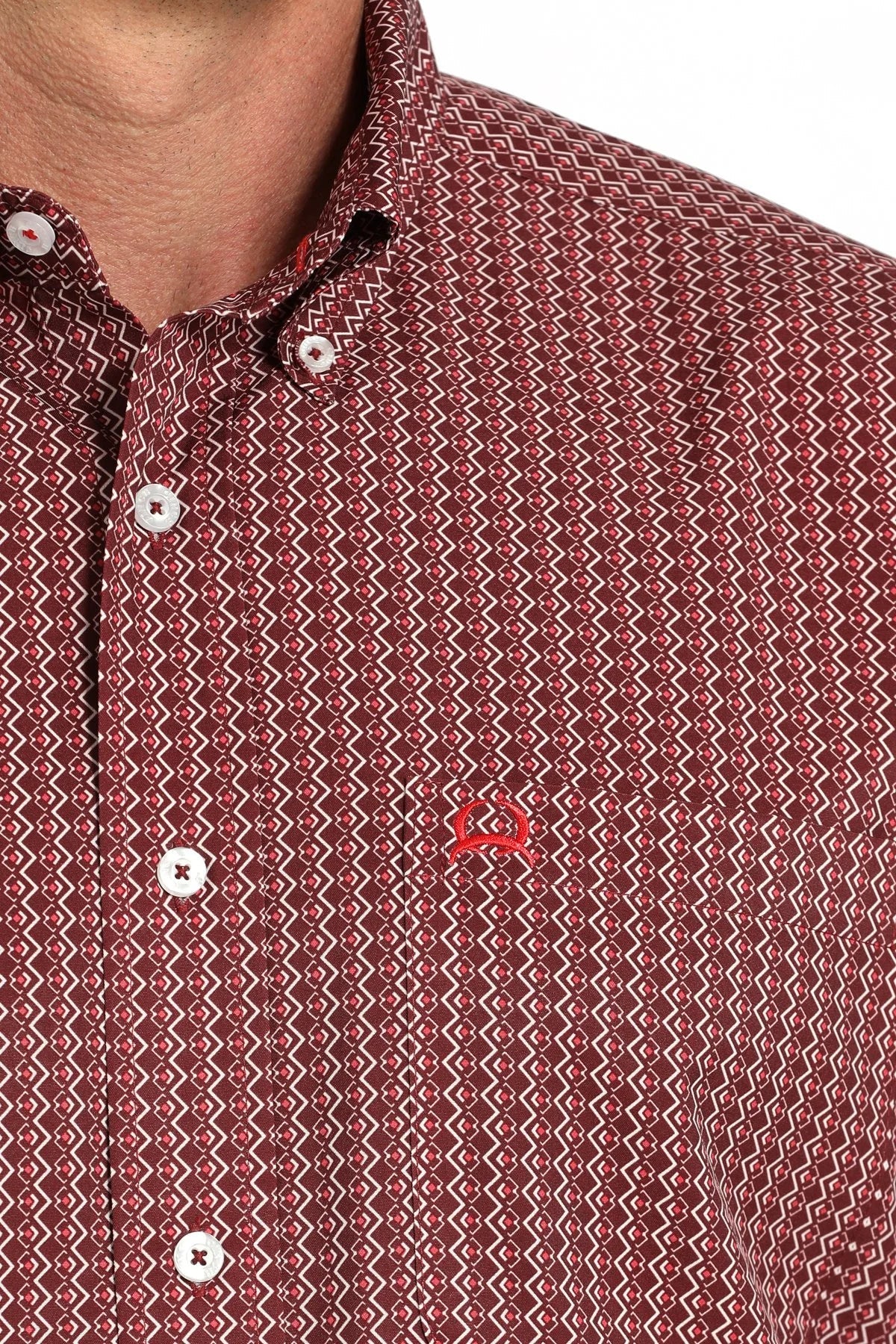 Cinch Men's Arenaflex Medallion Print Short Sleeve Shirt Burgundy MTW1704157 - Southern Soule Designs
