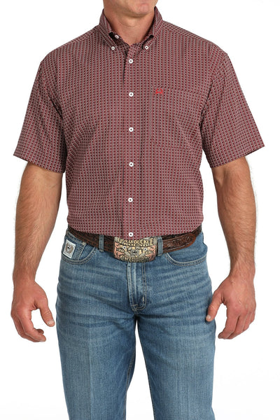 Cinch Men's Arenaflex Medallion Print Short Sleeve Shirt Burgundy MTW1704157 - Southern Soule Designs