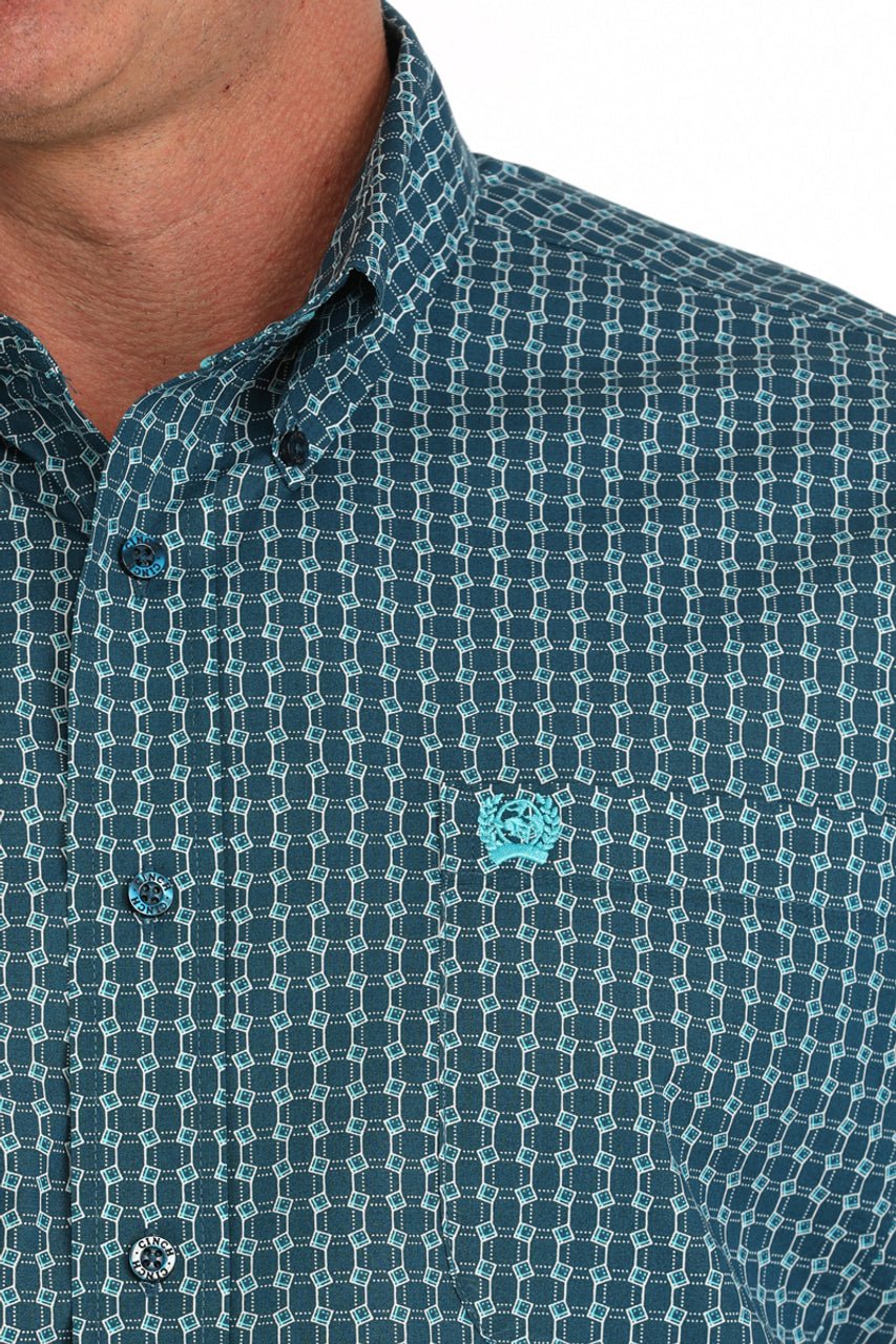 Cinch Men's Geometric Print Short Sleeve Shirt Blue MTW1111478 - Southern Soule Designs